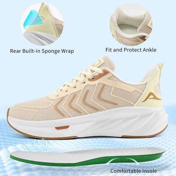 Women's Beige Breathable Tennis Shoes Non-Slip Sneakers for Walking & Workout - Picture 5 of 7